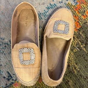 Beige Loafers with Crystal Embellishments